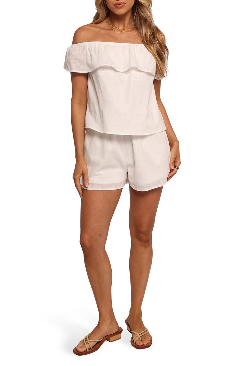 Tennie Cotton Off the Shoulder Top & Shorts Set, Main, color, WHITE