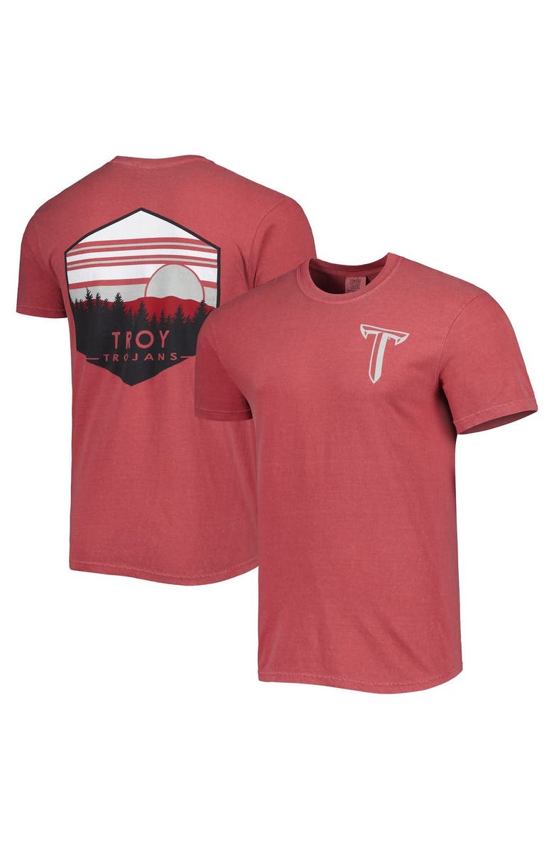 IMAGE ONE Men's Crimson Troy University Trojans Landscape Shield T-Shirt, Main, color,