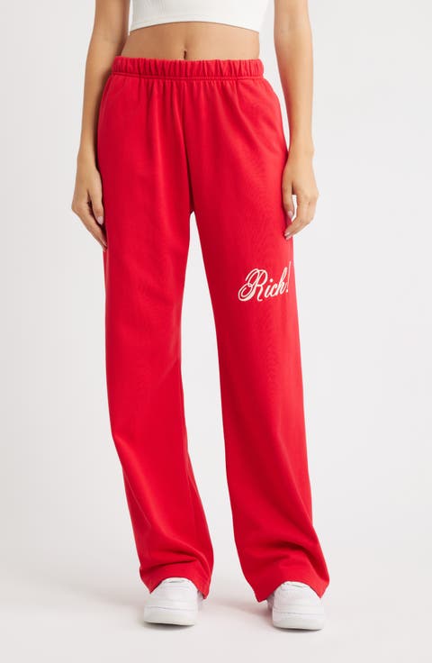 Rich in Life Embroidered Wide Leg Fleece Sweatpants