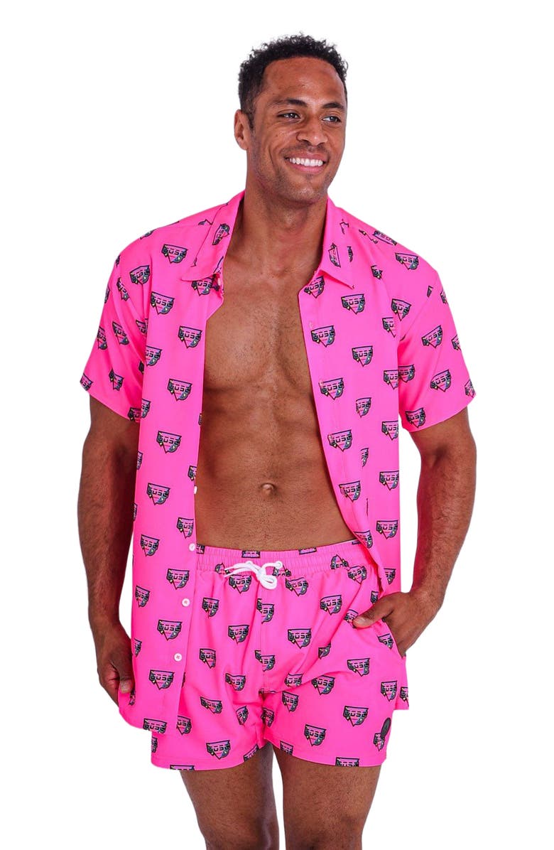 OOSC Baewatch Neon Pink Men's Swim Shorts, Alternate, color, Pink