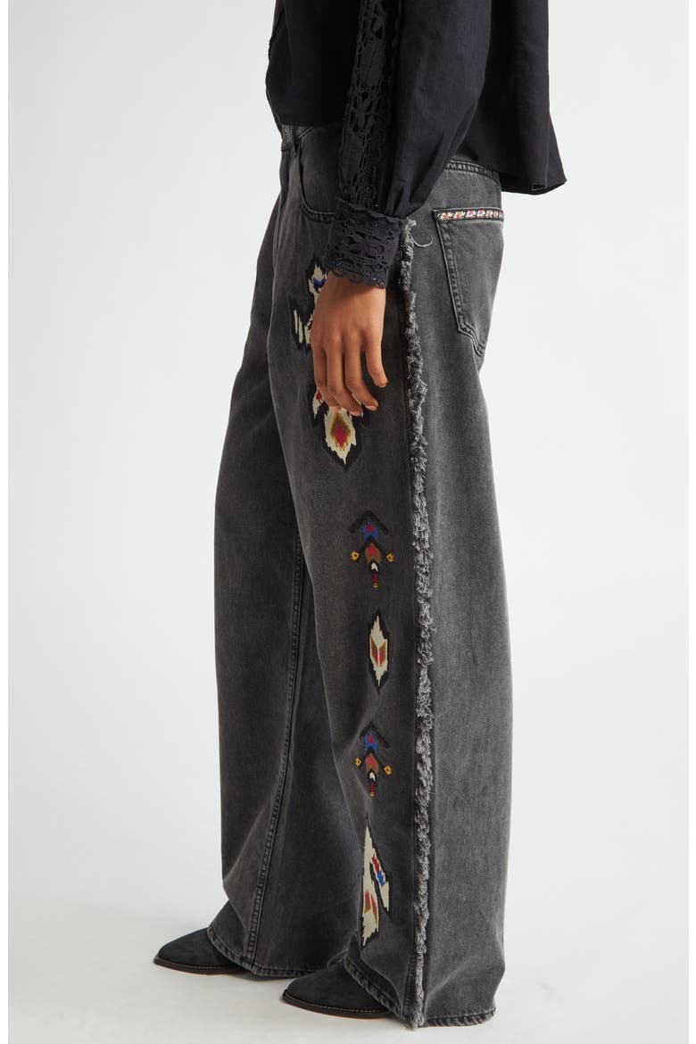 Maella Embroidered Fringe Detail Jeans, Alternate, color, DARK GREY