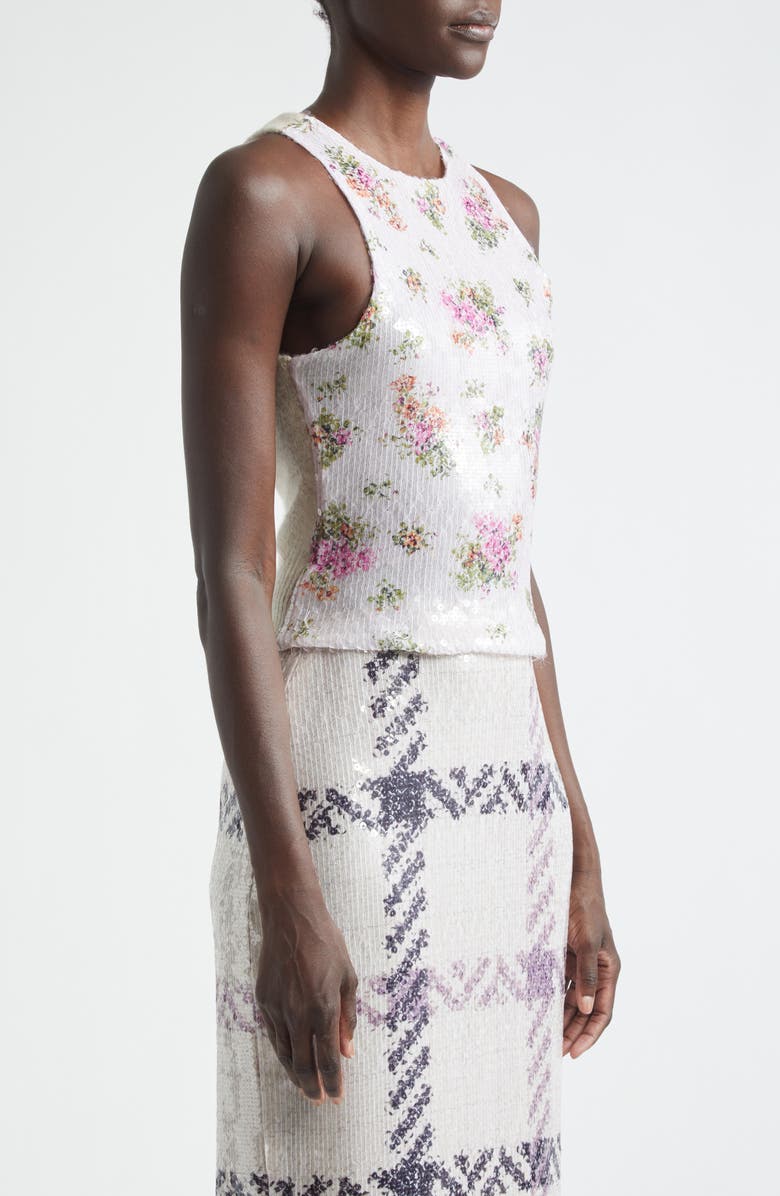 Brandon Maxwell The Noemi Paillette & Cashmere Floral Tank, Alternate, color, Pink Floral / Oatmeal