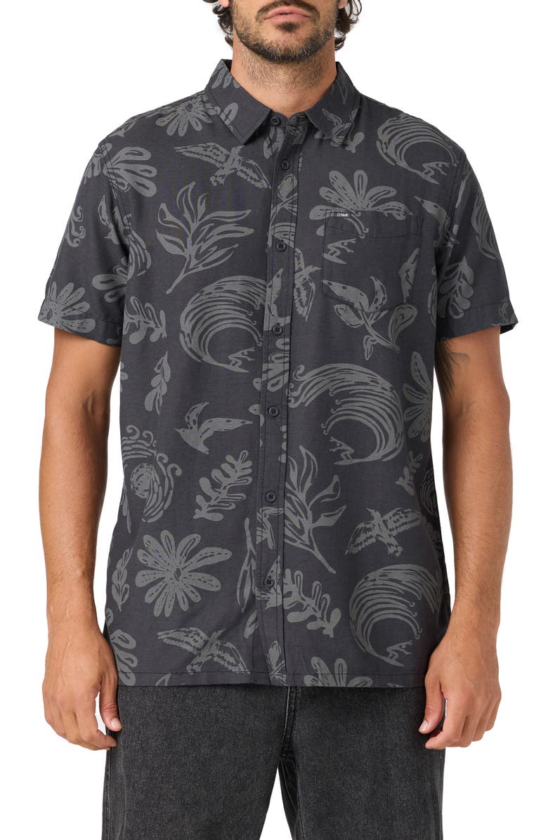 O'Neill O'Riginals Eco Print Standard Fit Short Sleeve Button-Up Shirt, Main, color, Phantom