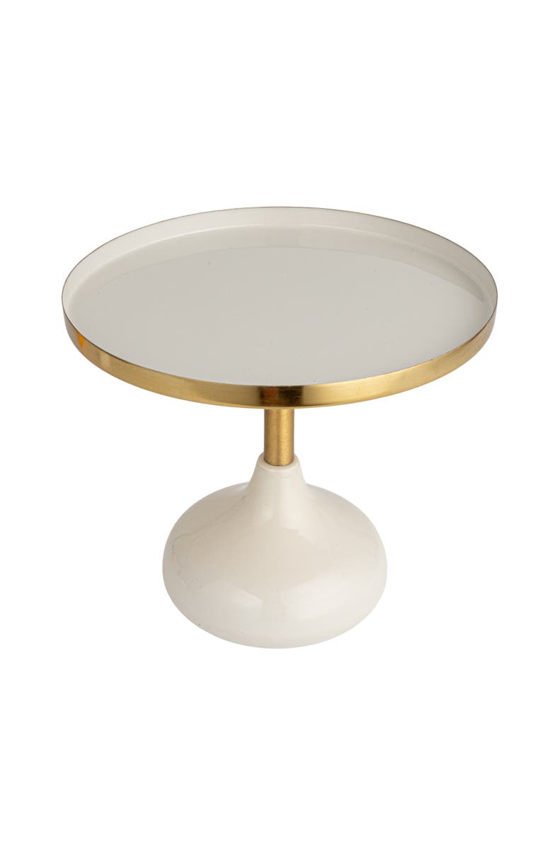Storied Home Round Enameled Metal Pedestal, Cream, Main, color, Cream