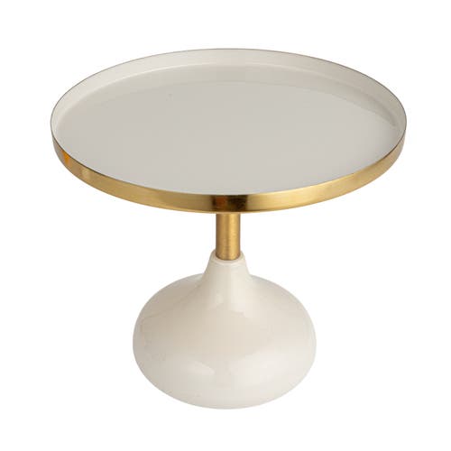 Storied Home Round Enameled Metal Pedestal, Cream In White