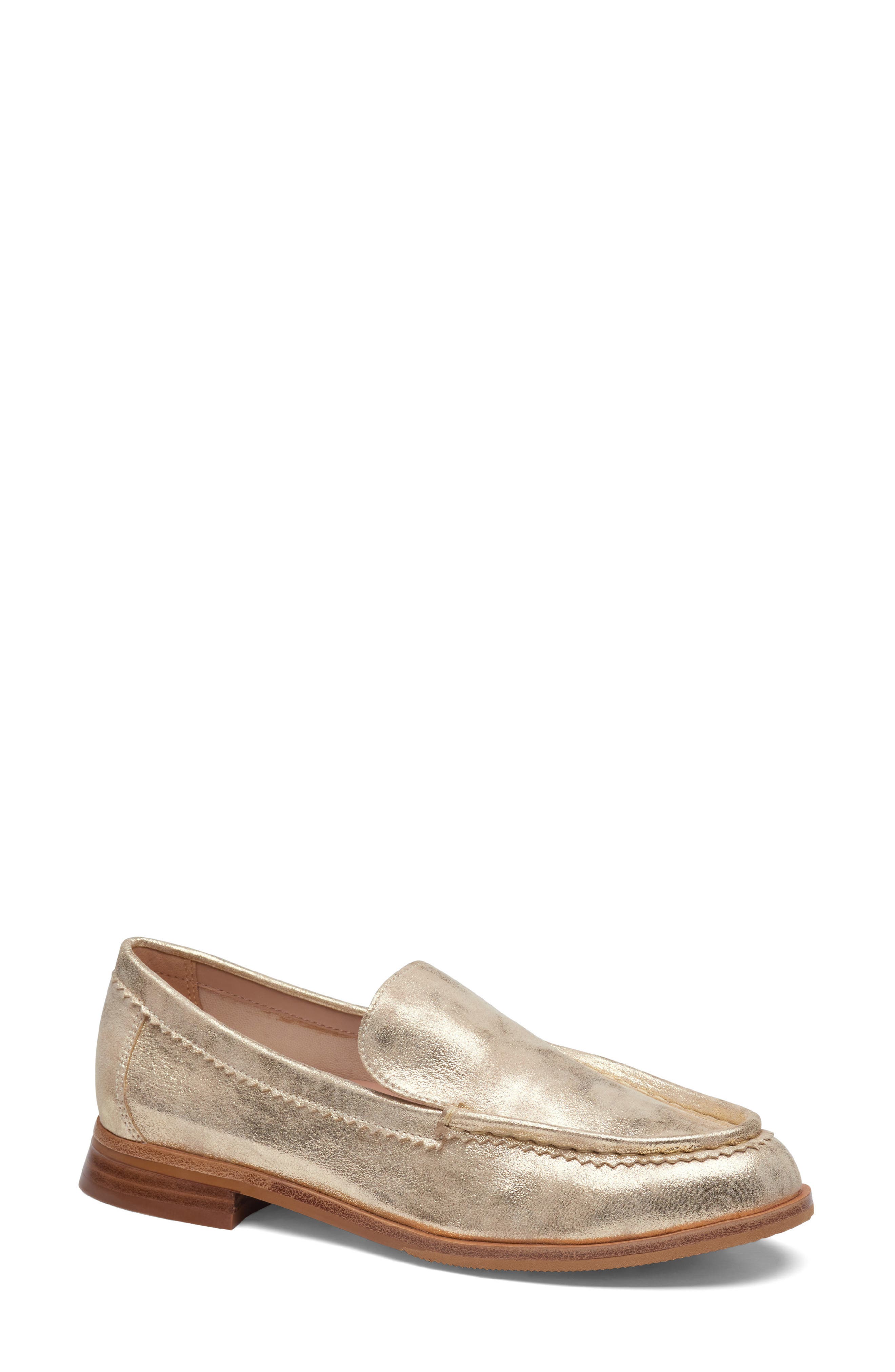 Johnston 
Murphy Gillian Metallic Suede Loafer, Main, color, Champagne Metallic Suede