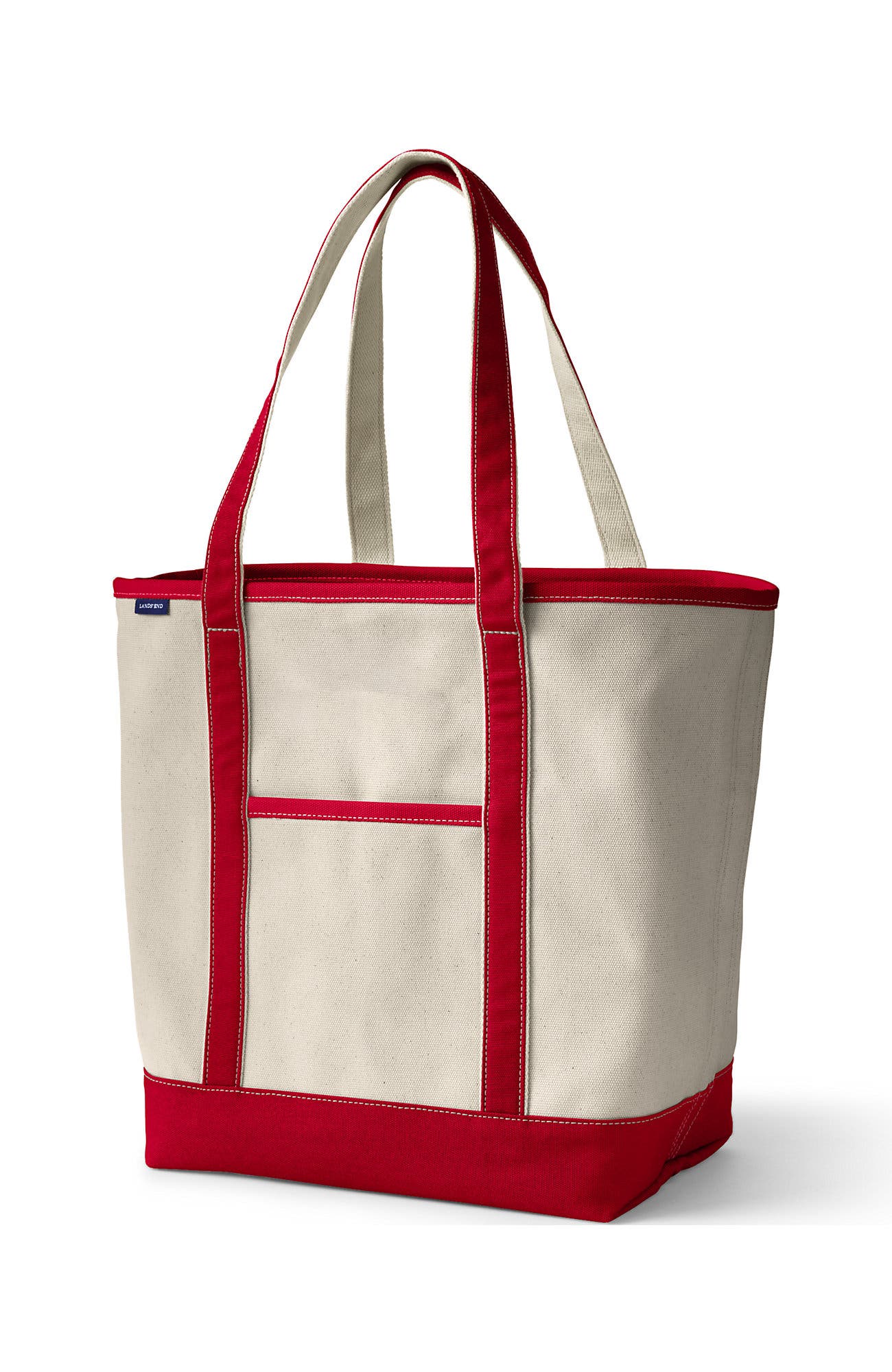 Lands' End Open Top Long Handle Canvas Tote Bag, Main, color, Natural/Heritage Red
