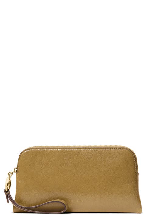 halo glazed medium leather wristlet