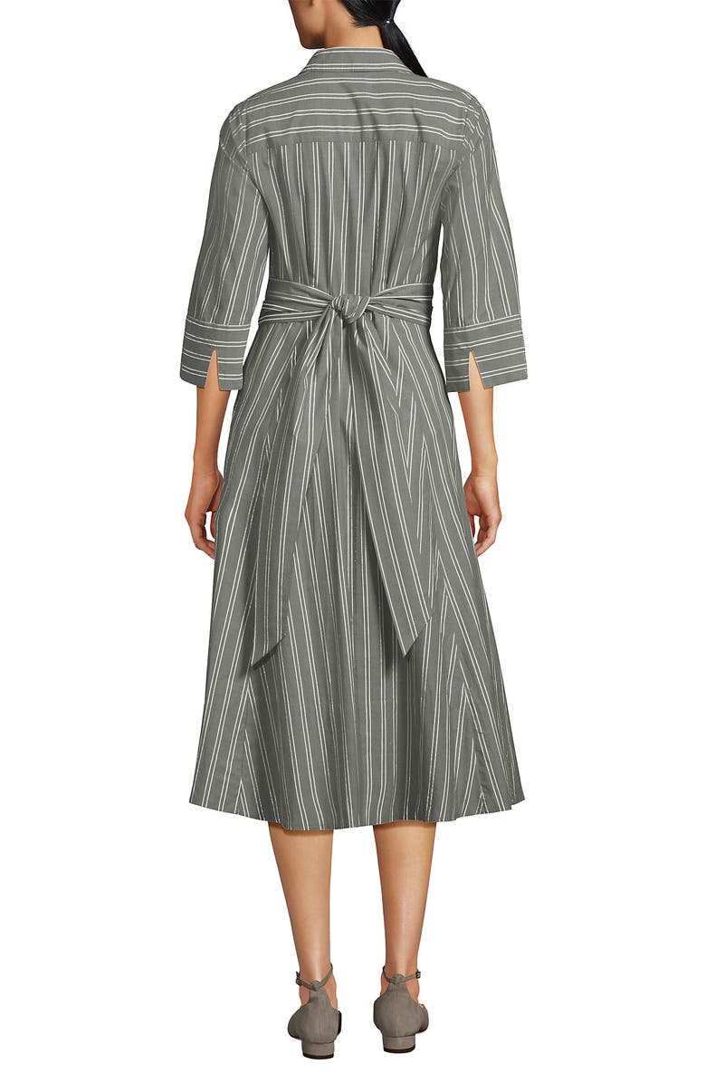 Lands' End Poplin Midi Wrap Front Dress, Alternate, color, River Stone Double Stripe