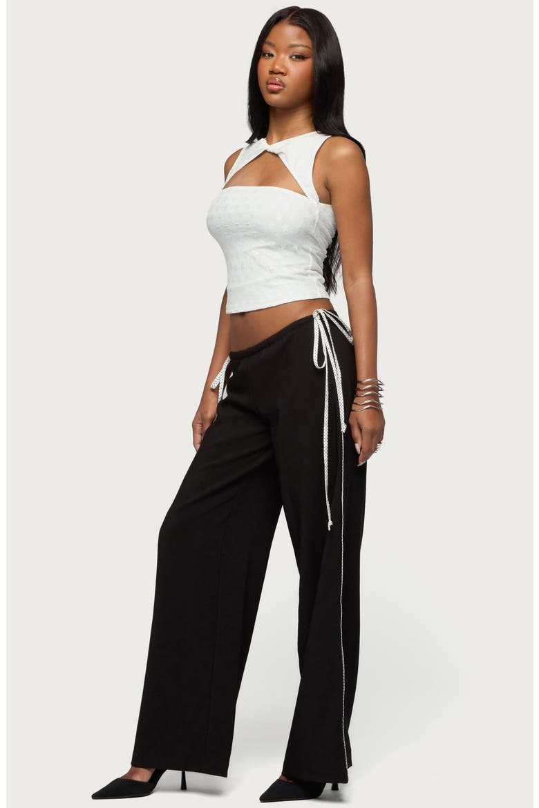 Elisia Twist Neck Cutout Floral Lace Crop Top, Alternate, color, WHITE