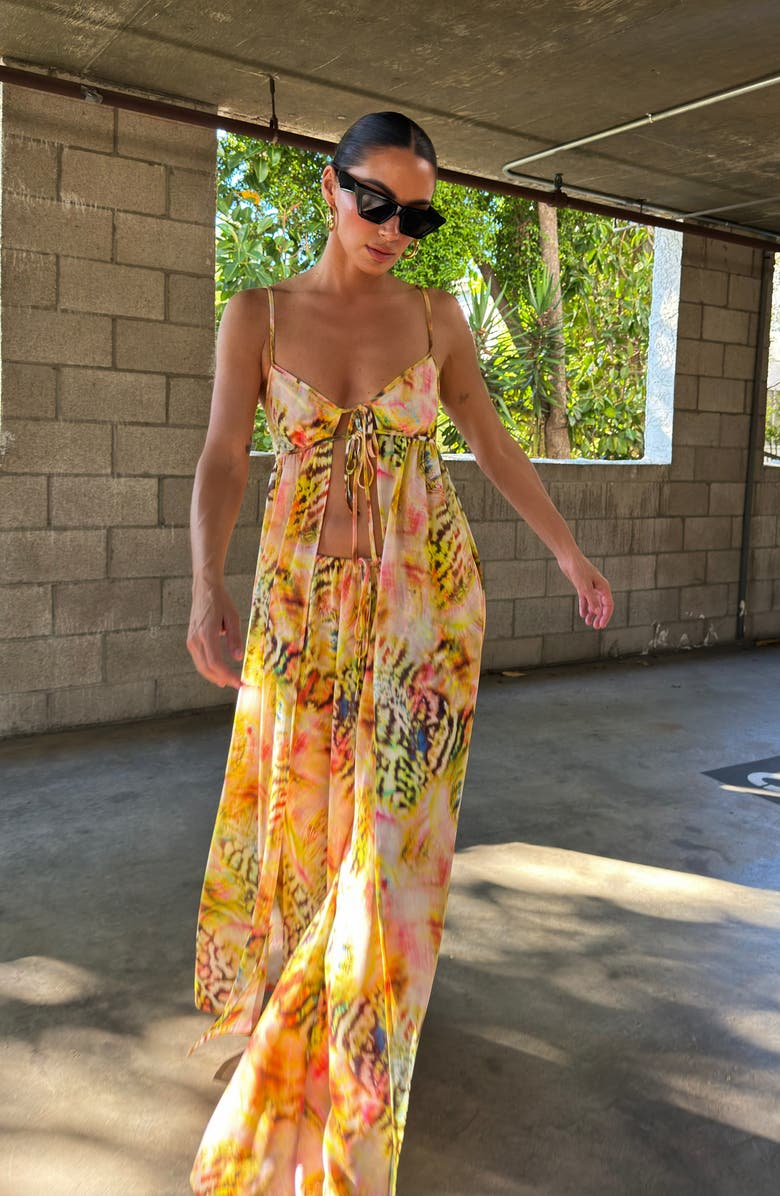 AFRM Anton Tie Front Longline Camisole, Alternate, color, Pink Shell Swirl