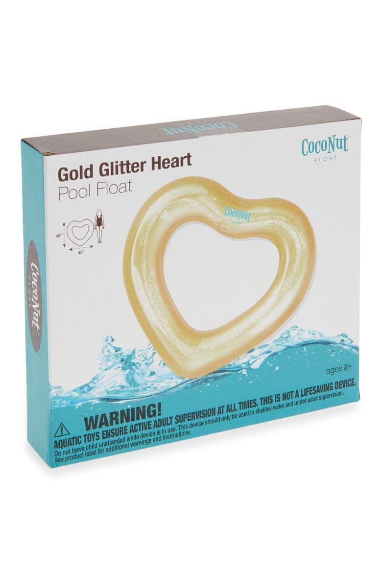 Gold Glitter Heart Pool Float, Main, color, METALLIC GOLD