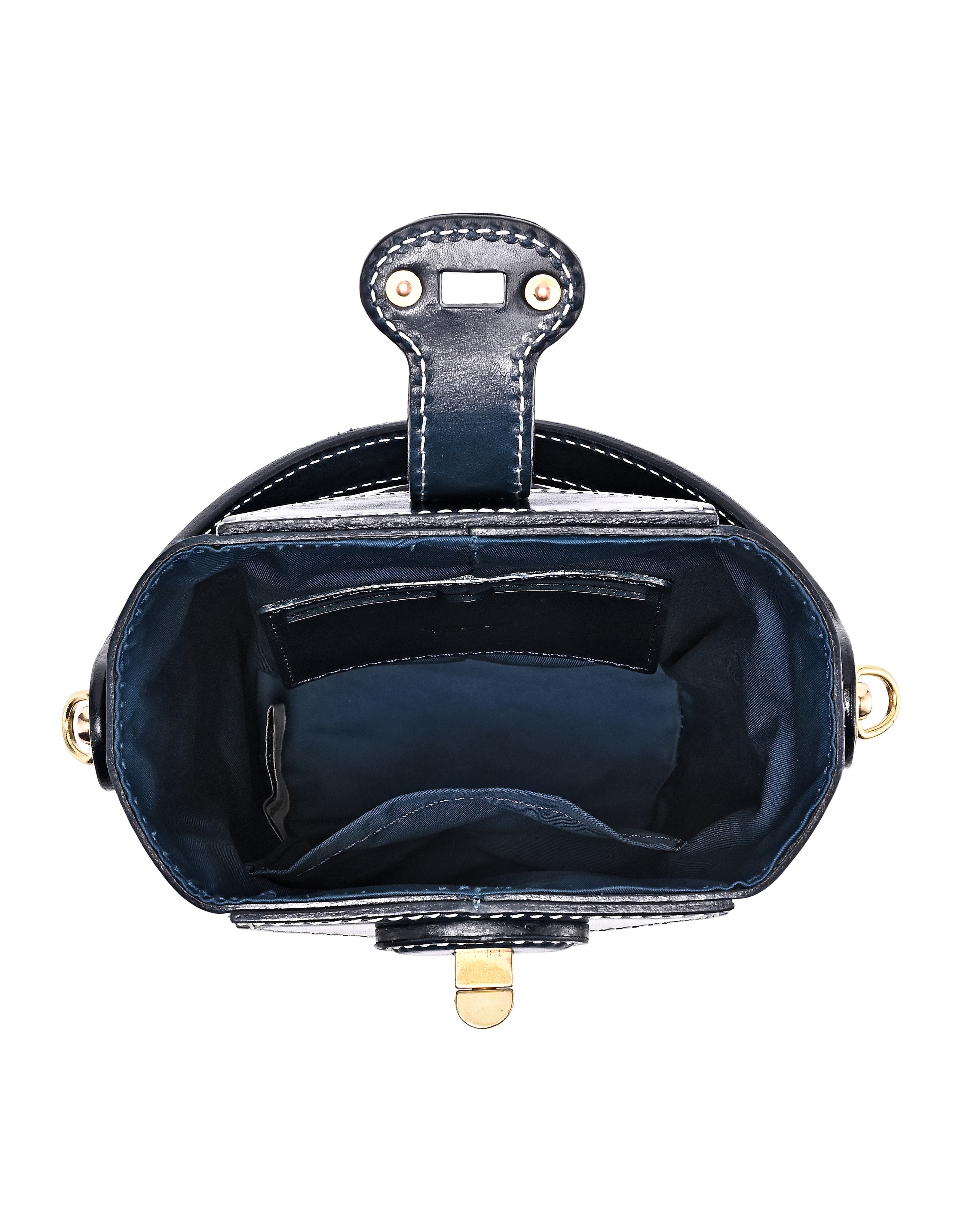 OLD TREND Begonia Genuine Leather Vintage Bucket Crossbody, Alternate, color, Navy