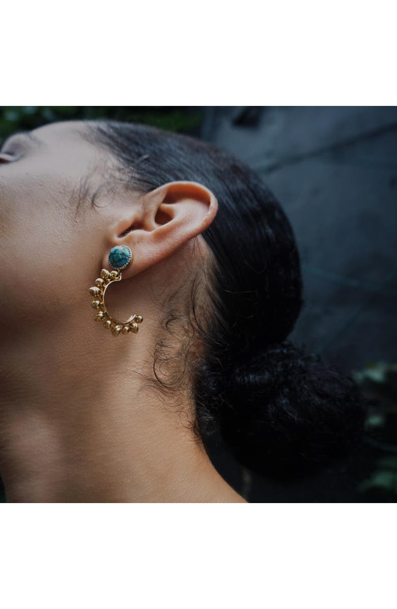 LuvMyJewelry Rise Shine Design Yellow Gold Plated SIlverTurquoise Gemstone Diamond Sun Earring, Alternate, color, 