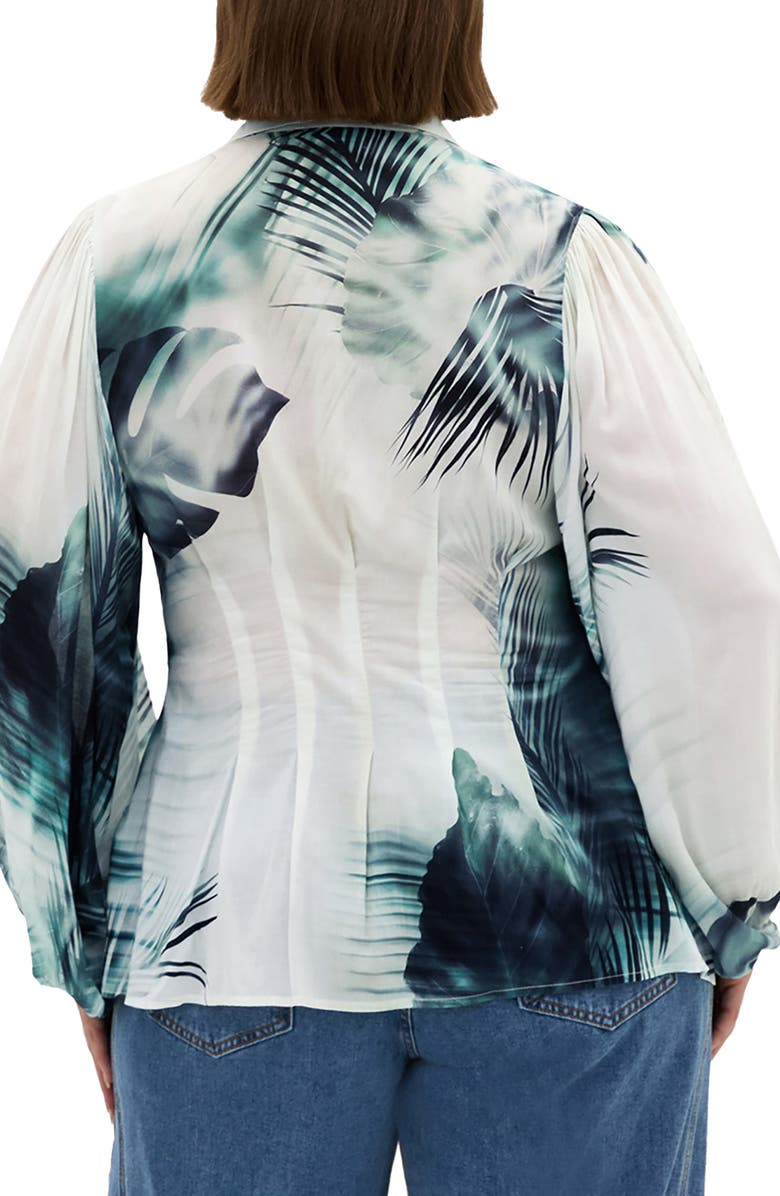 City Chic Piper Palm Print Button-Up Shirt, Alternate, color, Shadow Palm