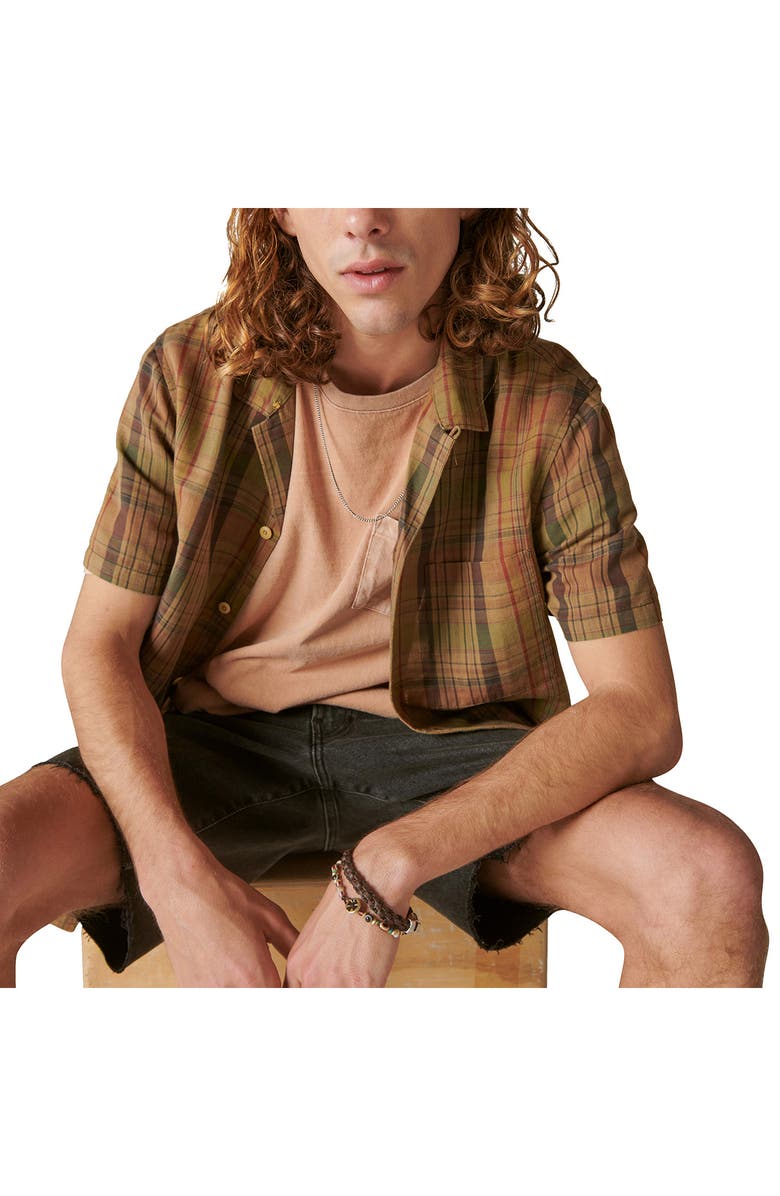 Lucky Brand Plaid Linen & Cotton Camp Shirt, Alternate, color, 