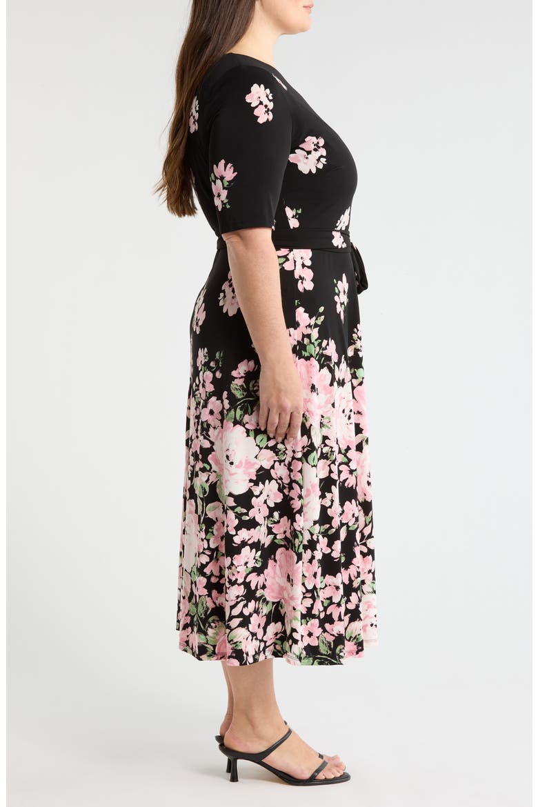 Floral Print Fit & Flare Midi Dress, Alternate, color, BLACK/ TUTU MULTI