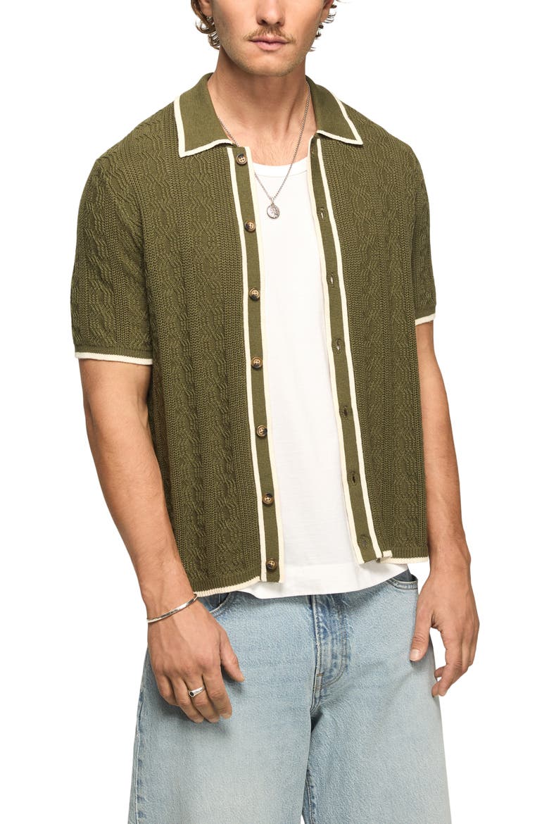 Tipped Short Sleeve Cardigan, Main, color, BURNT OLIVE