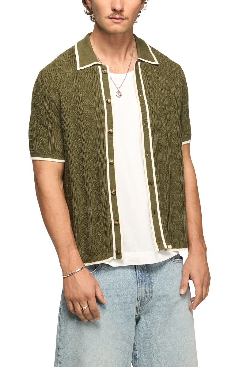 Lucky Brand Tipped Short Sleeve Cardigan, Main, color, 