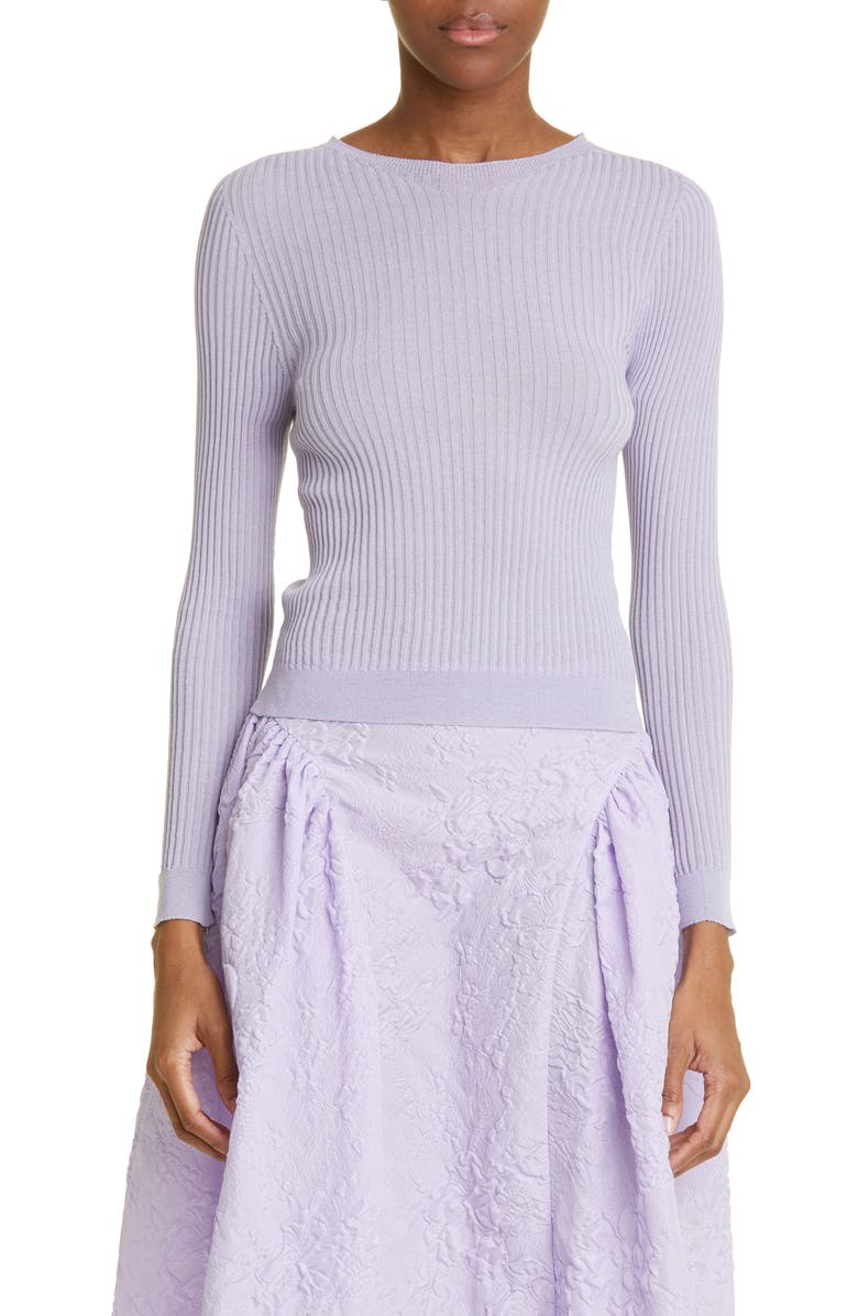 Cecilie Bahnsen Jayla Open Back Long Sleeve Rib T-Shirt, Main, color,