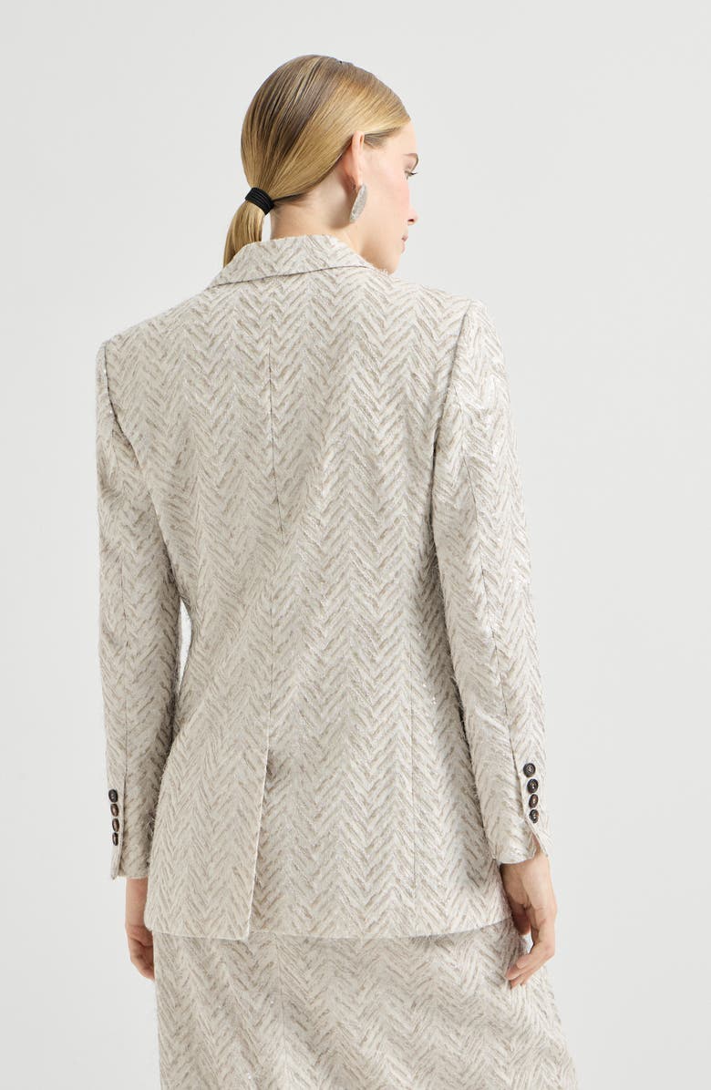 Brunello Cucinelli Dazzling chevron embroidery blazer, Alternate, color, Beige