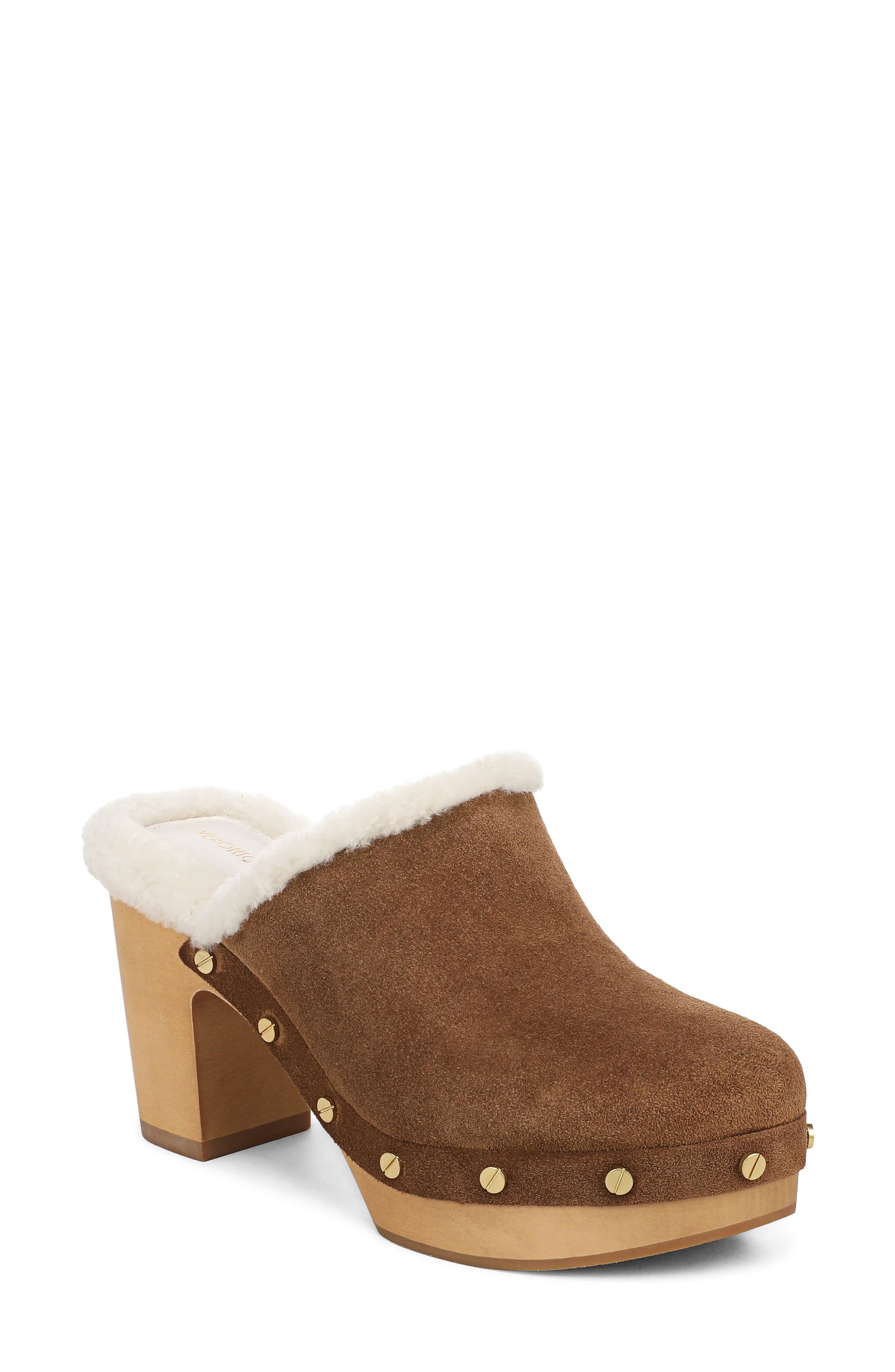 Larken Leather Clog with Genuine Shearling Trim, Main, color, CHESTNUT SUEDE