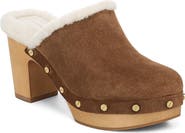 Veronica Beard Larken Leather Clog with Genuine Shearling Trim