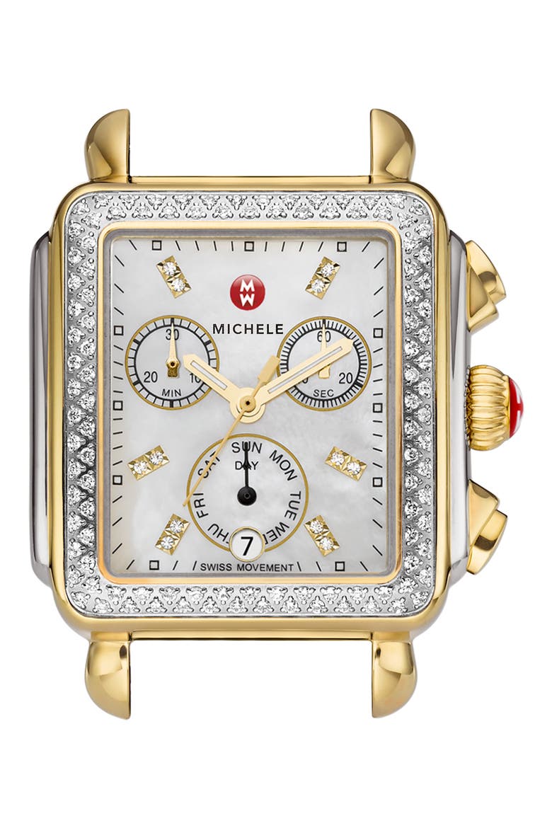 Deco Diamond Diamond Dial Two-Tone Watch Case, 33mm x 35mm, Main, color, SILVER/ GOLD