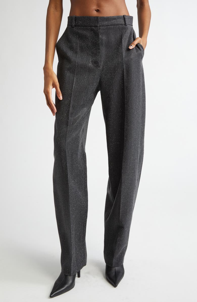 Alexander Wang High Waist Crystal Hotfix Wool Twill Pants, Main, color, 