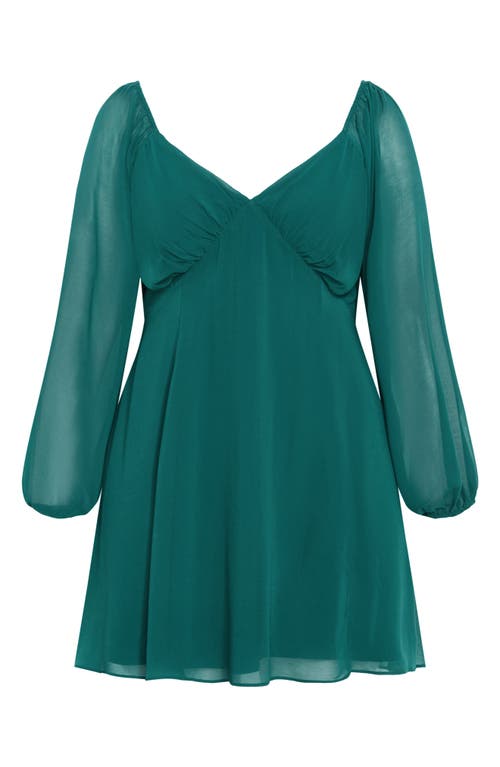 City Chic Flirty Flounce Long Sleeve Minidress In Deep Teal
