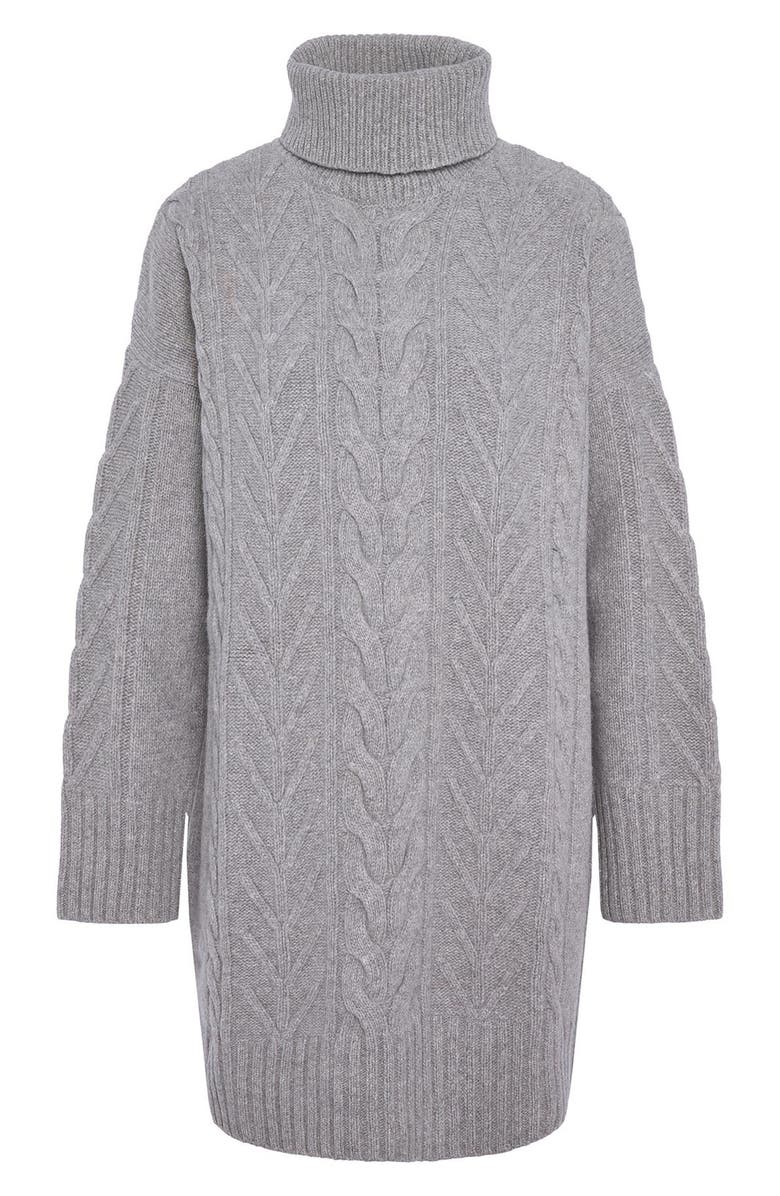 Barbour Beatrix Cable Stitch Long Sleeve Wool Blend Sweater Dress, Alternate, color, Grey Marl