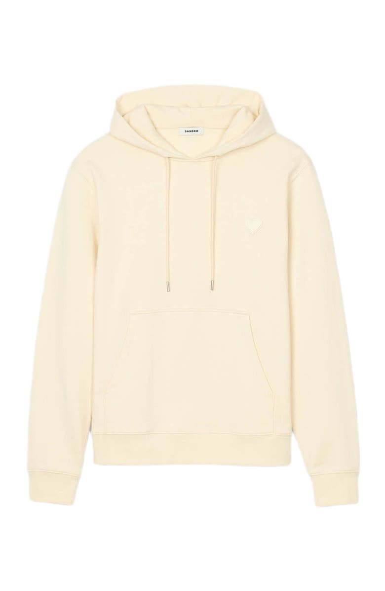 SANDRO Heart patch hooded sweatshirt, Alternate, color, Butter Cream