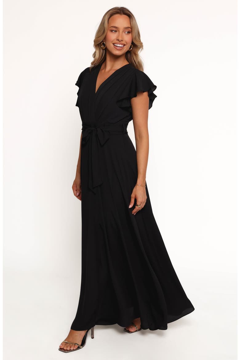 Maverick Flutter Sleeve Wrap Front Maxi Dress, Alternate, color, BLACK