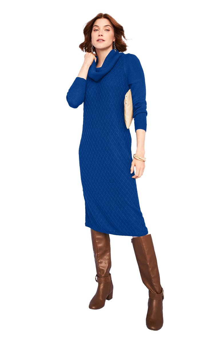 Jessica London Textured Cowlneck Sweater Dress, Main, color, Dark Sapphire