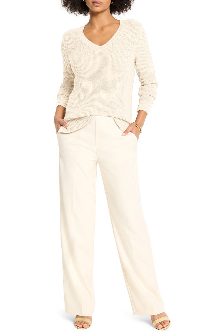 Shimmer V-Neck Waffle Stitch Sweater, Alternate, color, CLASSIC CREAM