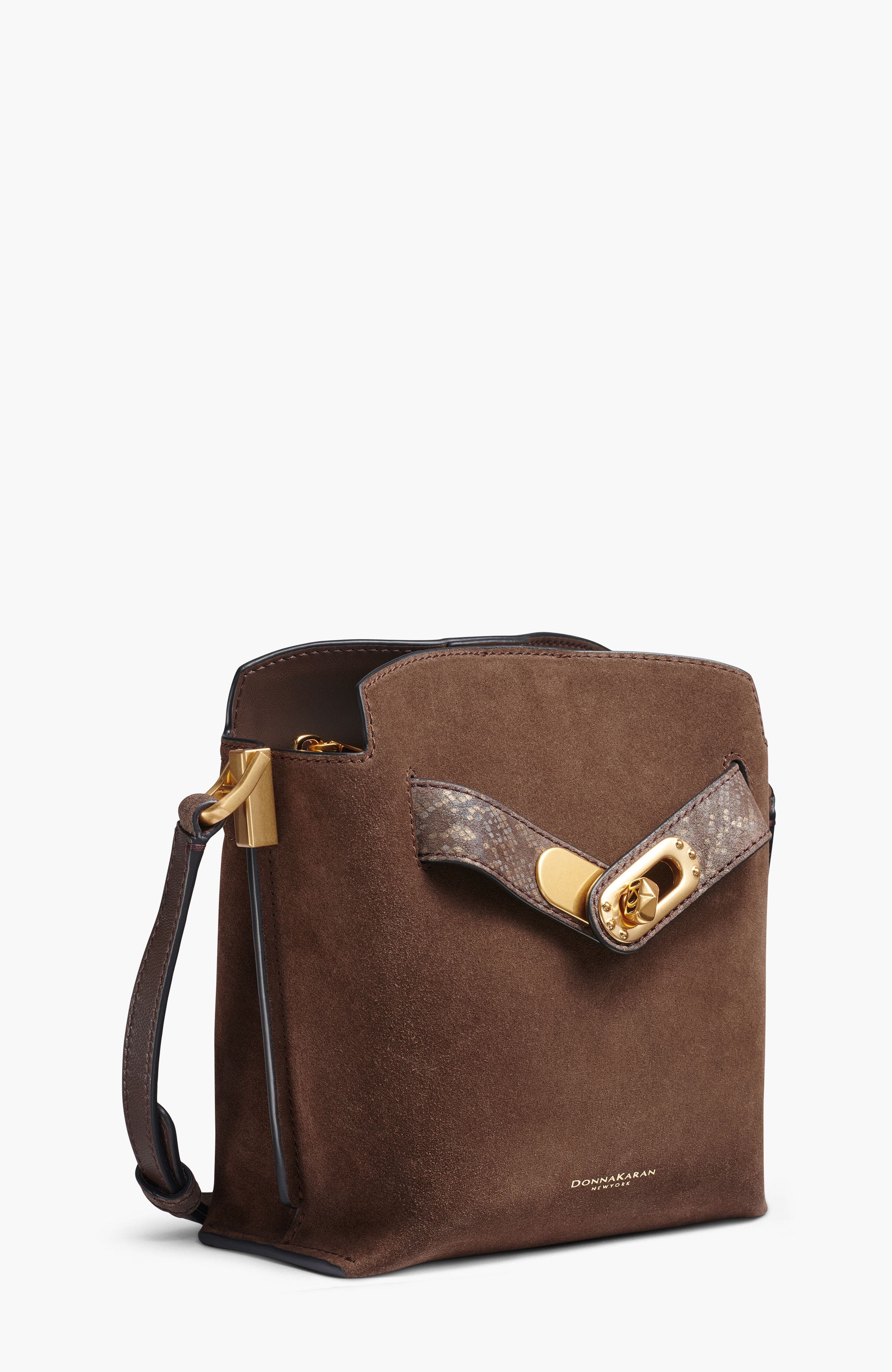 Donna Karan New York Bridgehampton Python Suede Small Crossbody, Alternate, color, Brown Multi