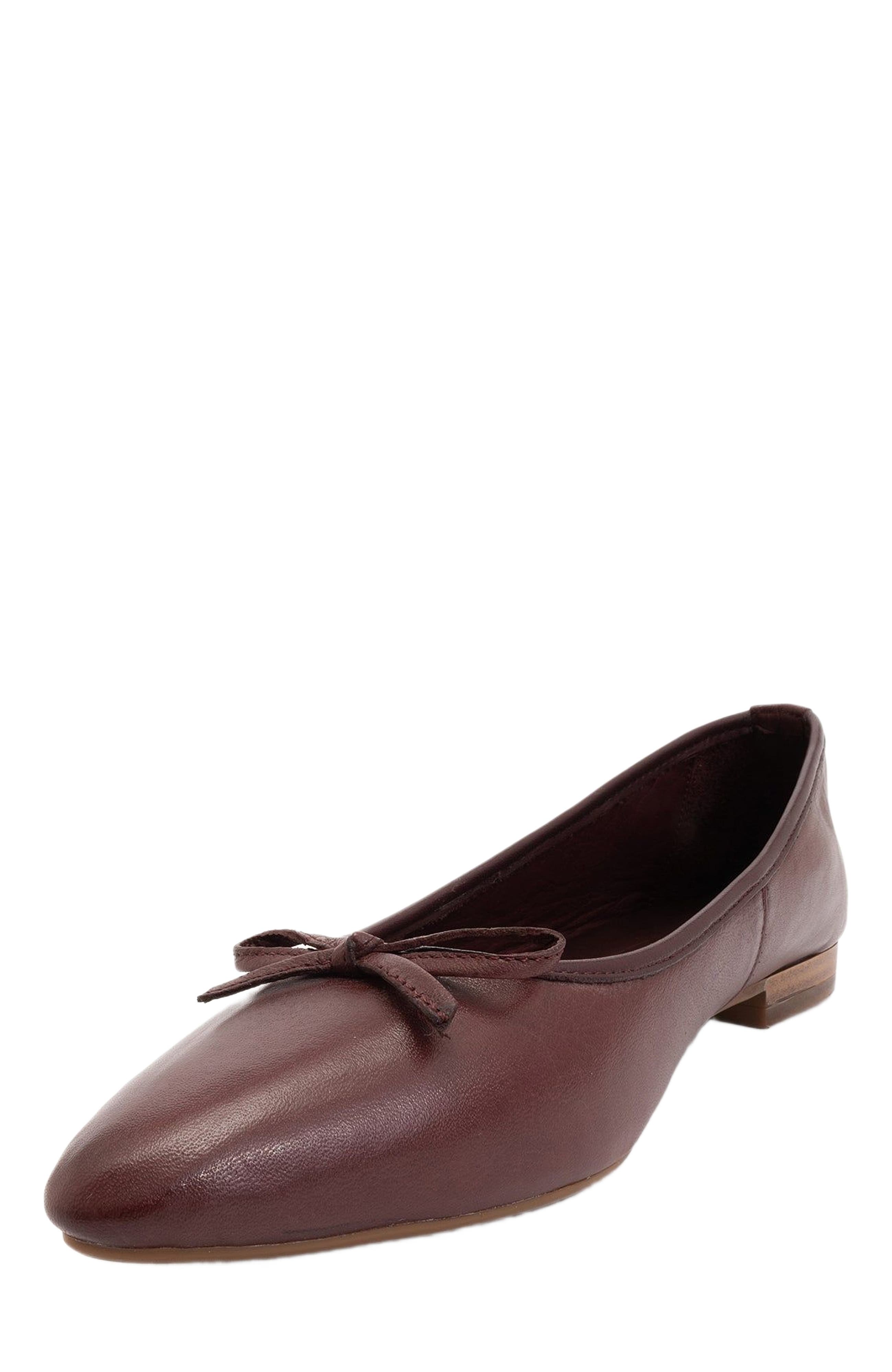 Forever & Always Shoes Ruby Leather Pointed Toe Flats, Alternate, color, Burgundy Brown Leather
