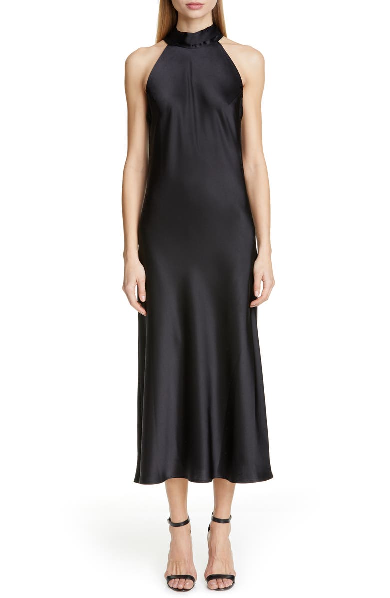 Galvan Satin Halter Neck Dress, Main, color, 