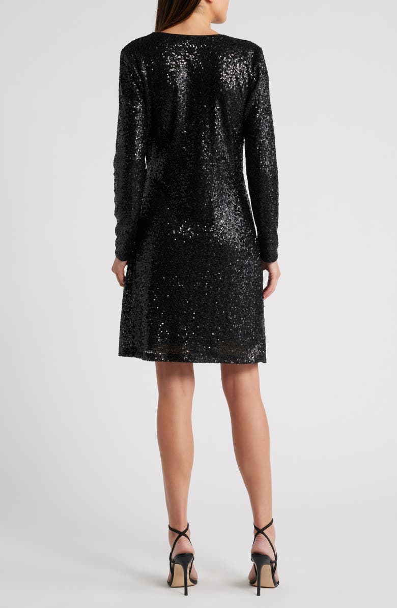 Chelsea28 Long Sleeve Sequin Wrap Minidress, Alternate, color, Black