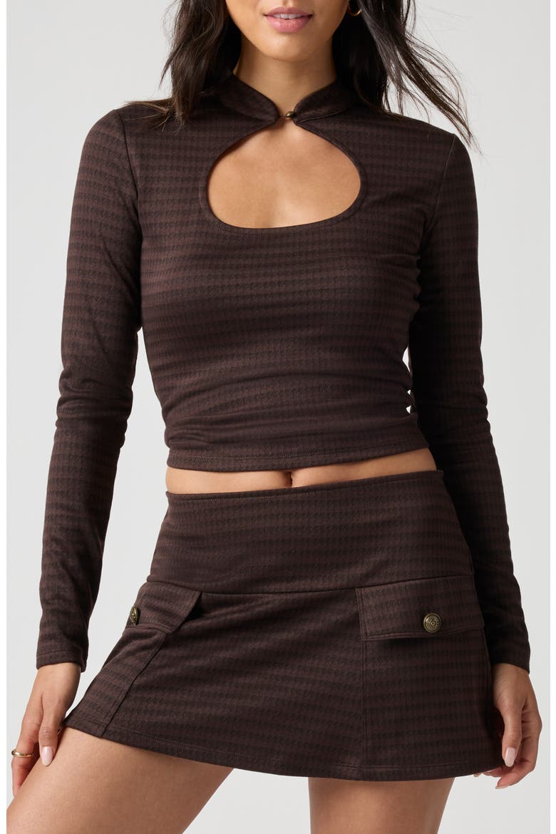 Keyhole Cutout Knit Top, Main, color, BRN HOUNDSTOOTH