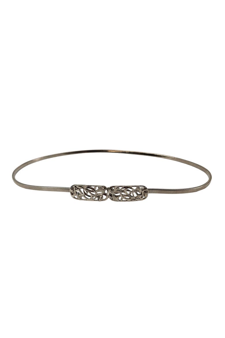 Vintage 1970s Silvertone Bright Floral Buckle Stretch Snake Belt., Main, color, Silver