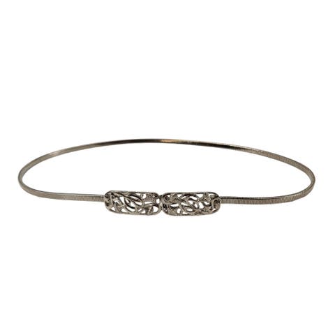 Vintage 1970s Silvertone Bright Floral Buckle Stretch Snake Belt.