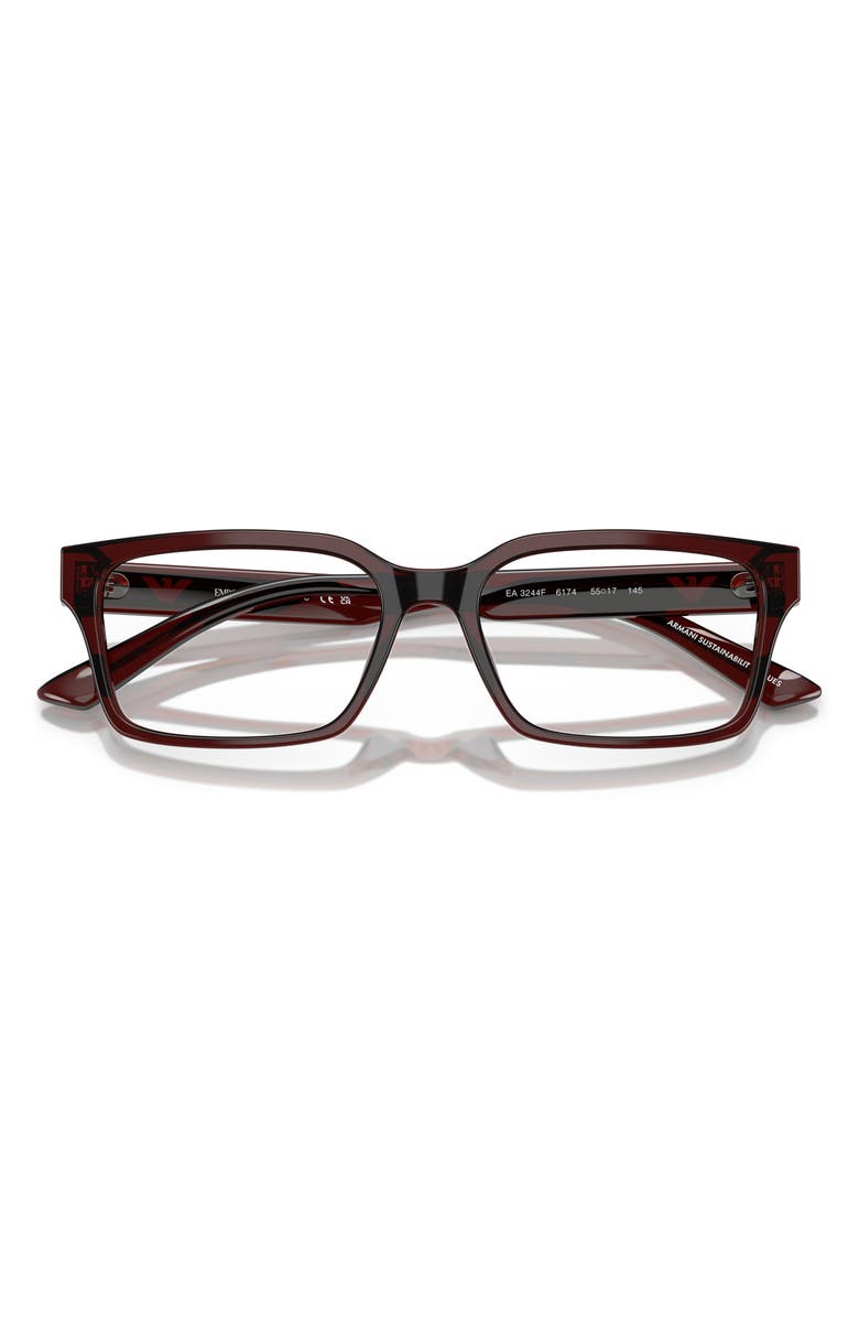 Emporio Armani 55mm Rectangle Optical Glasses, Alternate, color, Transparent Brown / Demo Lens