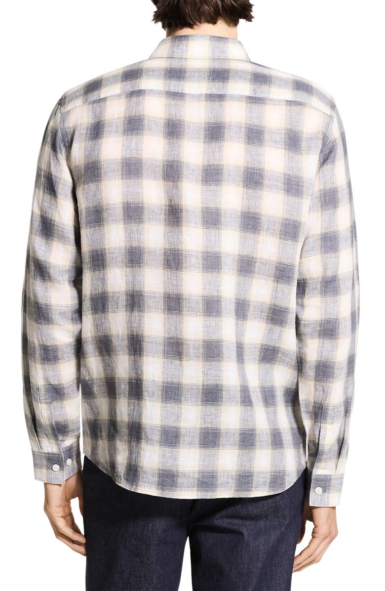 Theory Irving Ombré Check Linen Button-Up Shirt, Alternate, color, Carbon Multi