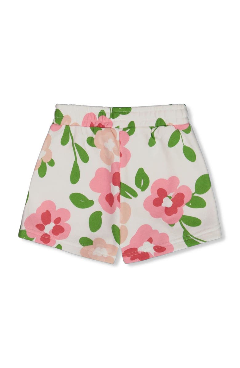 Deux par Deux Girl's Printed French Terry Short Pink Flowers On White Background, Alternate, color,