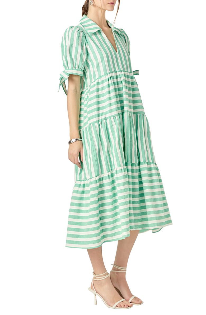 English Factory Stripe Cotton Midi Dress, Alternate, color, Green/ White