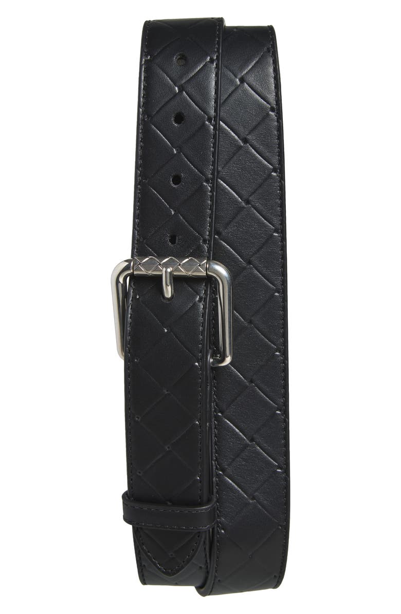 Bottega Veneta Intrecciato Leather Belt, Main, color, Black-Silver