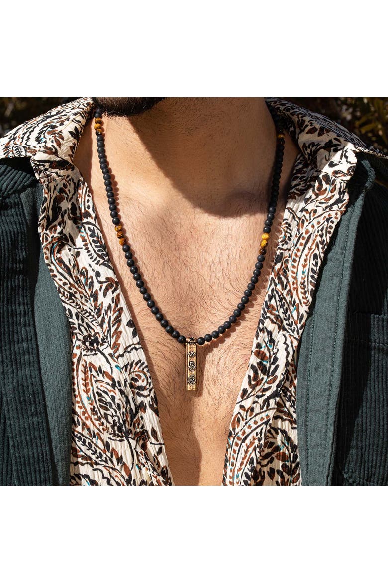 Men's Onyx Tiger’s Eye Triple Protection Beaded Necklace Divine Energy, Alternate, color, Black