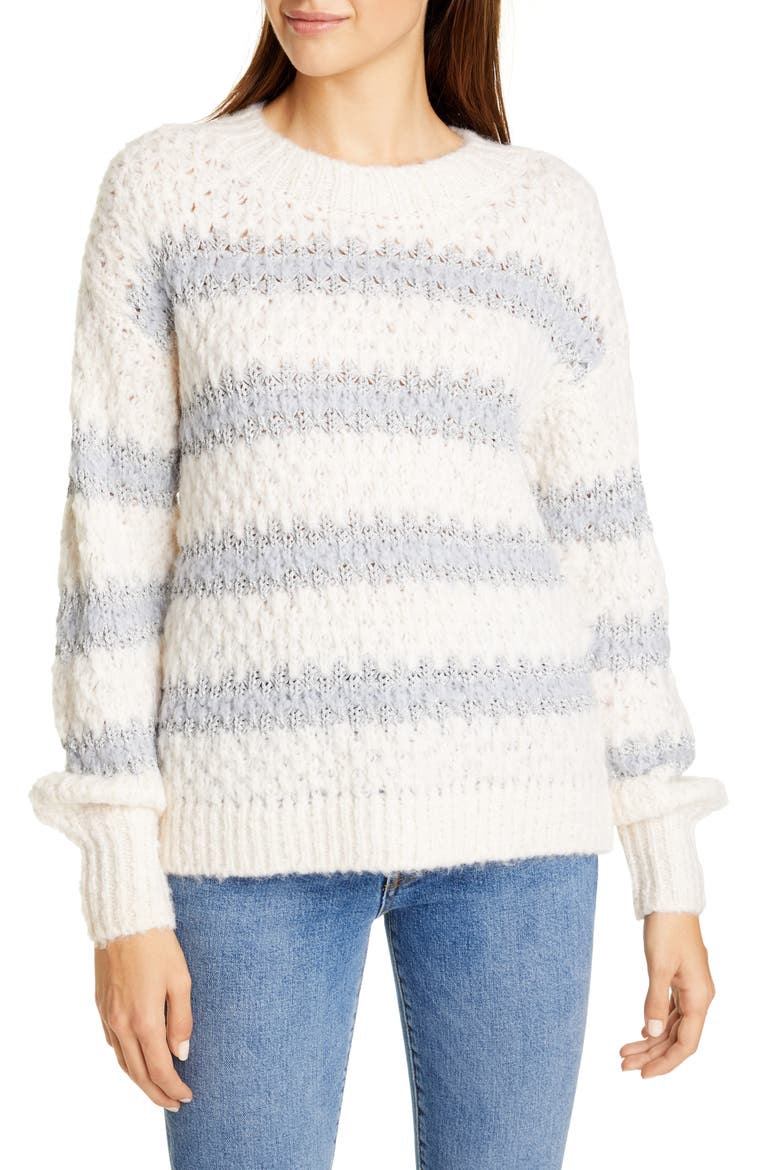Metallic Stripe Crewneck Sweater, Main, color, SNOW/ SMOKE COMBO