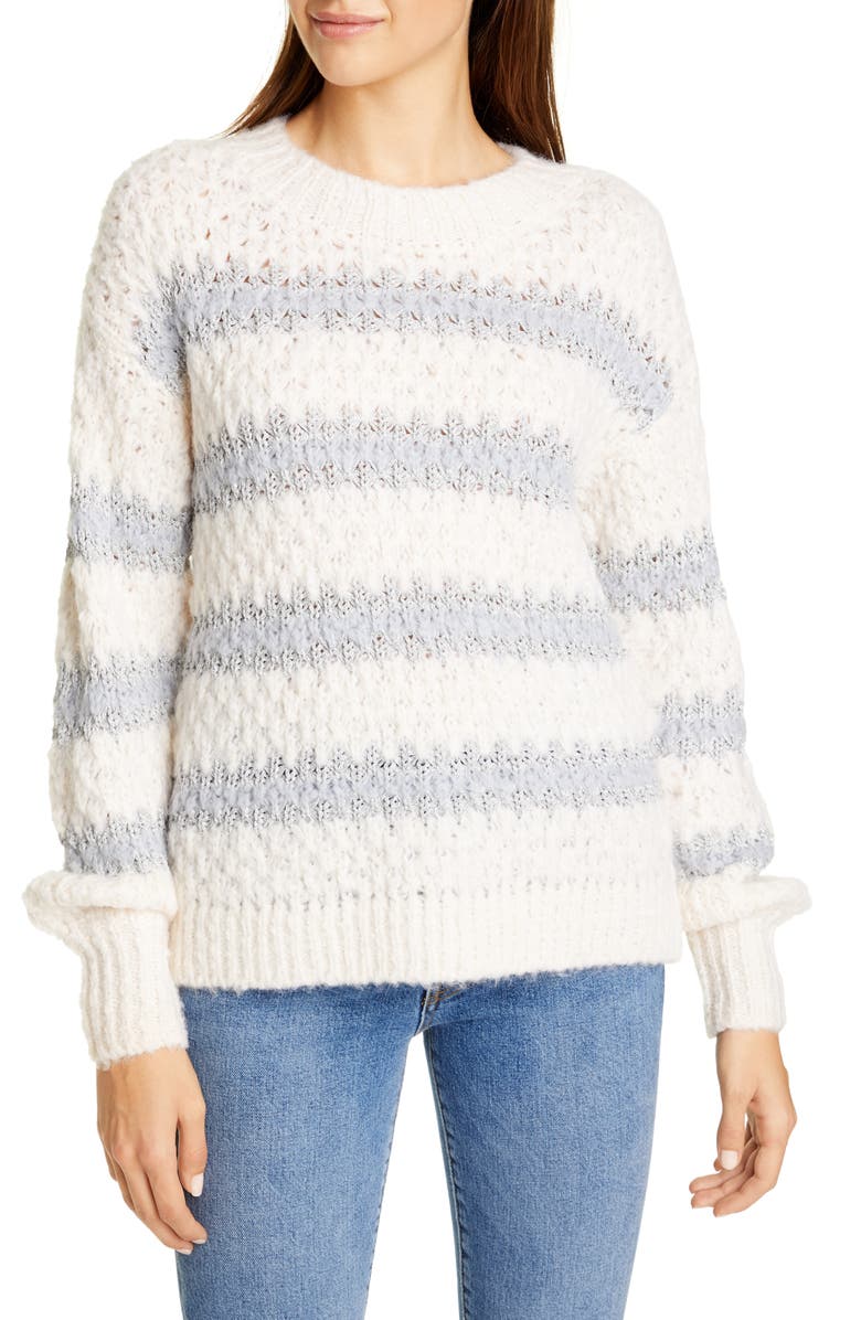Rebecca Taylor Metallic Stripe Crewneck Sweater, Main, color, 